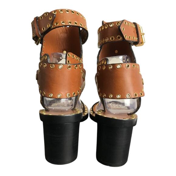 Isabel Marant Jaeryn Grommet Sandals Womens Sz 10 Brn Leather Studded block heel - Picture 6 of 7